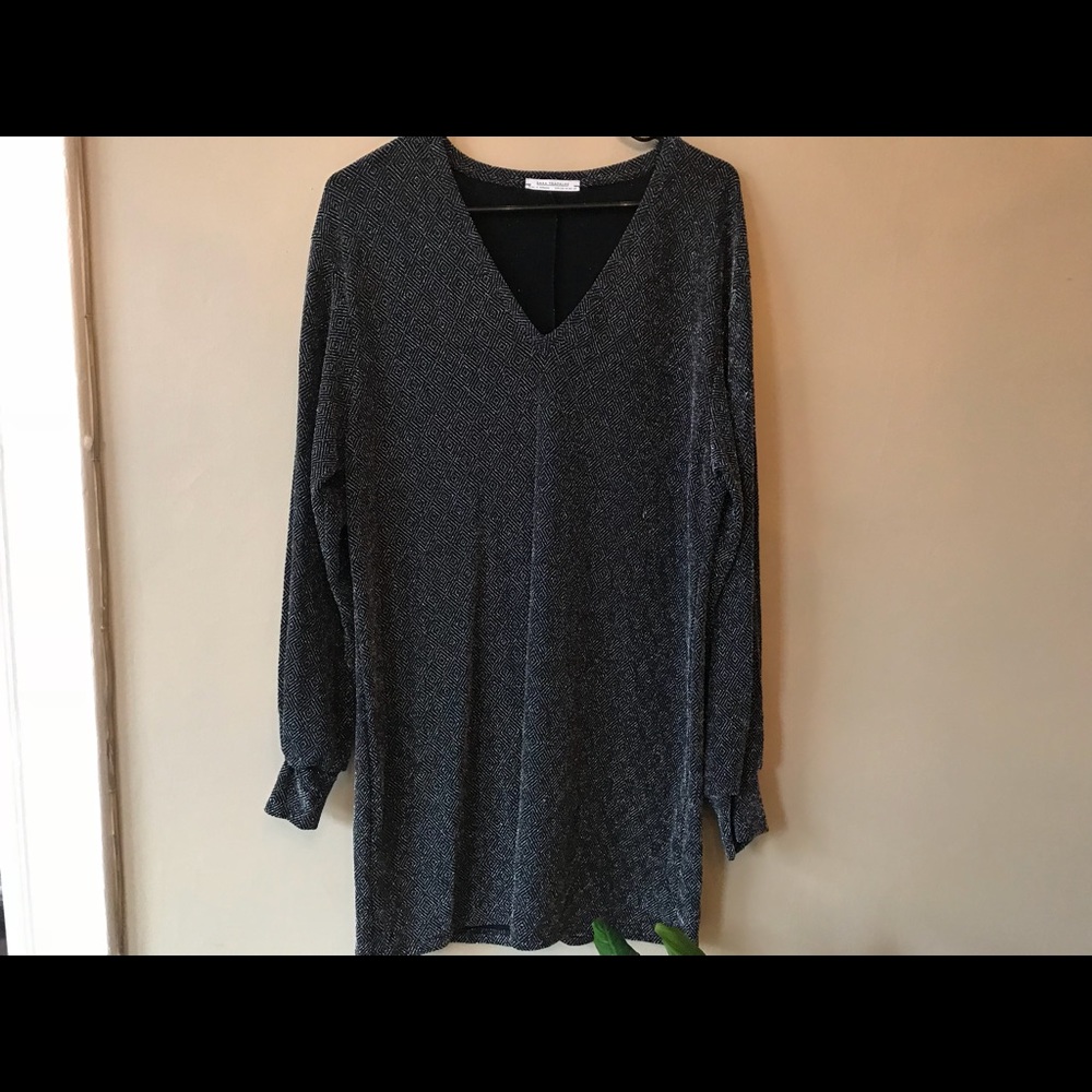 Black and silver long sleeve zara dress